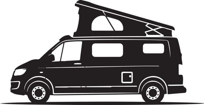 Black camper van with pop up roof pop-up roof silhouette