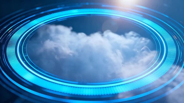 Sci-fi smoke cloud surrounded by blue glowing rings in dark space