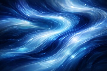 Fototapeta premium Abstract blue swirling waves with bright lights on a dark background