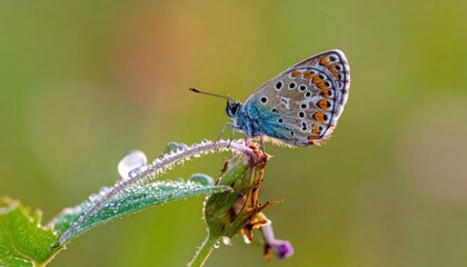 Fototapeta premium Butterfly on a Green Stem in Nature