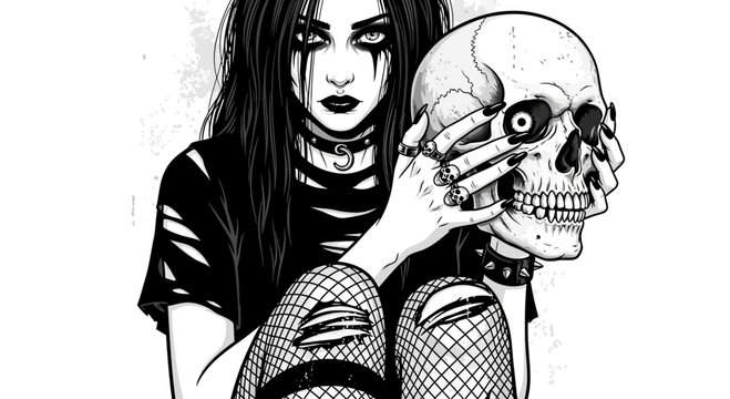 Gothic Woman Holding Skull