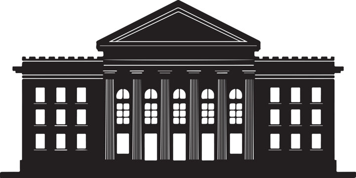 Black and white of a building with columns and triangular roof