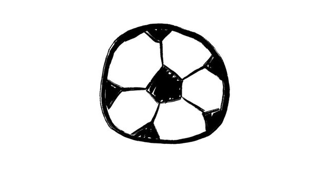 Animated Soccer Ball Scribble, Football, Sport, Goal, Game, Match, Hand Drawn Looping Animation on White Background, Doodle Video