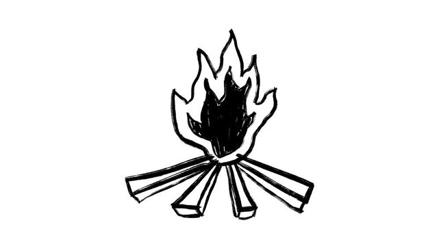 Animated Campfire Scribble, Bonfire, Flame, Wood Fire, Camping, Adventure, Outdoor, Hand Drawn Looping Animation, Doodle Video