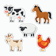 Fototapeta premium Colorful farm animals stickers or icons.