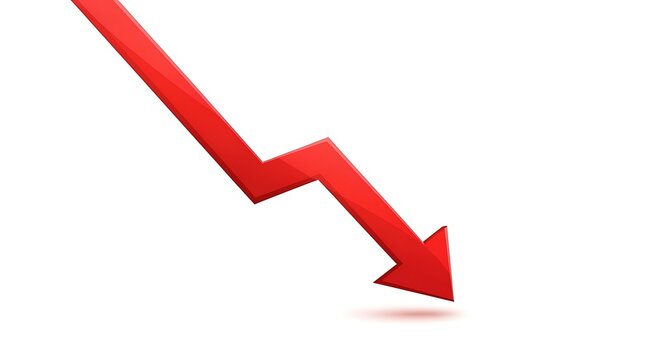Red Arrow Pointing Downwards Indicating Decline.