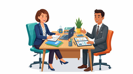 Fototapeta premium Professional Business Meeting and Job Interview Vector Illustration Featuring Coworkers Discussing Career Growth and Corporate Projects in a Modern Office Space