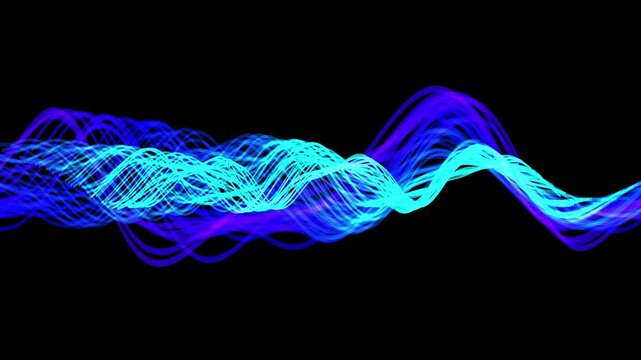 Premium 4K resolution stock footage featuring abstract 3D glowing waves in neon cyan and teal. Designed with ultra-sharp lines against a dark, futuristic background, this high-end aesthetic visual