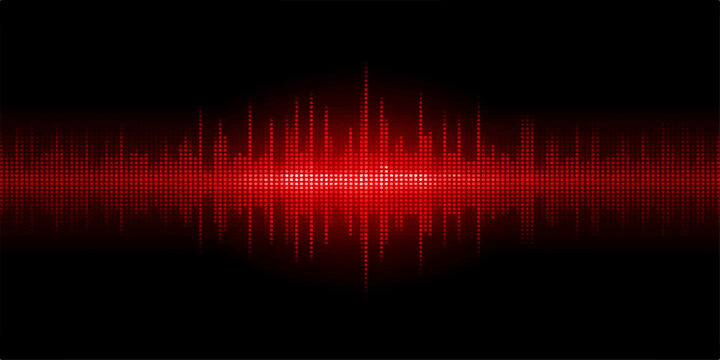 Glowing red digital sound wave lines on a black backdrop create a vibrant audio equalizer design for electronic music and technology energy wallpaper