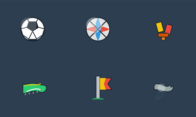 Hand-drawn collection of soccer equipment icons featuring ball, whistle, referee cards, and corner flag in this authentic illustration © isolatedgenerativeai
