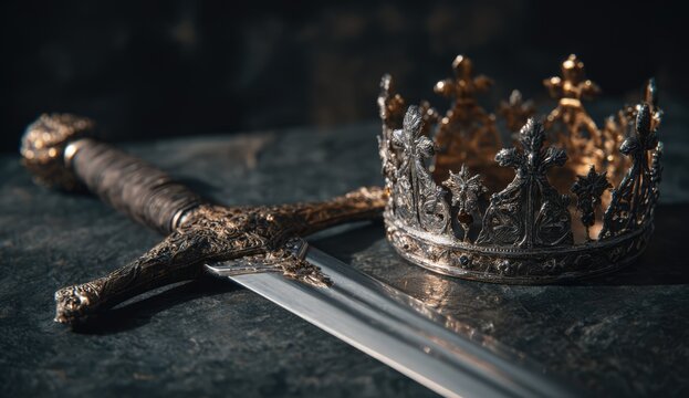 Ancient Royal Sword and Crown Symbolizing Power and Authority.