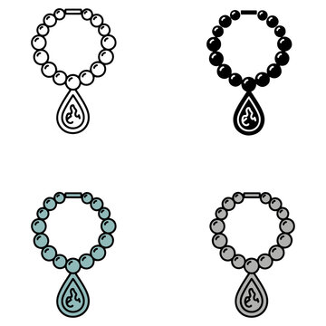 set of islamic prayer beads vector illustration, rosary beads flat design