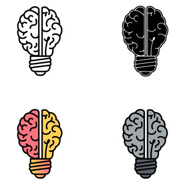 brain lightbulb idea concept flat design vector illustration