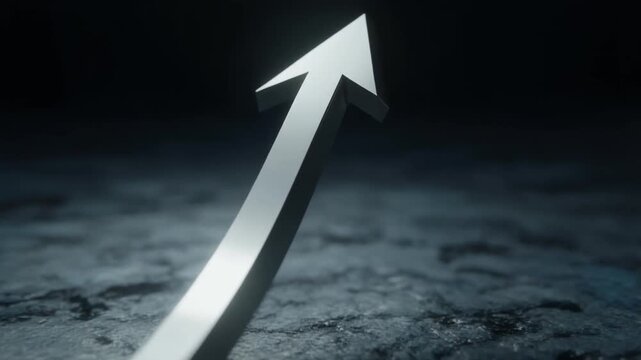 Metallic Arrow Pointing Upwards on Rough Surface
