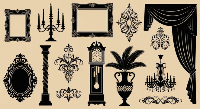 Elegant Antique Decor Collection - Frames, Candelabra, Clock, and More.