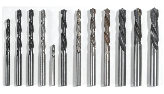 A set of metal drill bits with twisted flutes