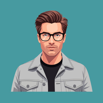 Illustrated Portrait of Man Wearing Glasses.