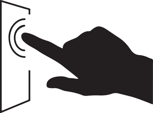 Black hand pressing button with curved lines finger