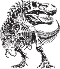 Fototapeta premium Illustration of a dinosaur skeleton in an aggressive pose.