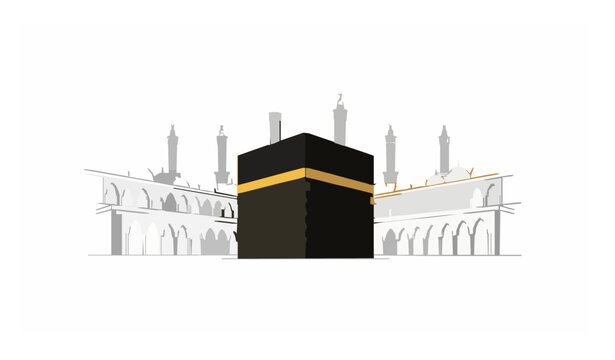 Muslim pilgrims performing tawaf around the Kaaba in Mecca Islamic pilgrimage vector illustration