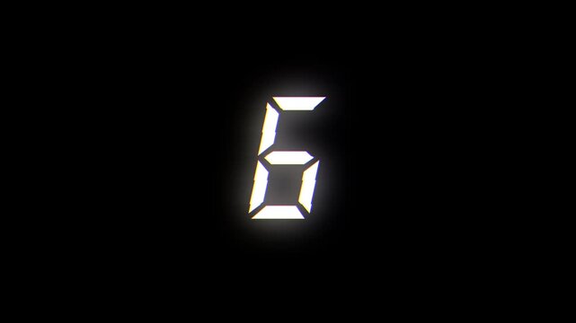 Simple 10 second Countdown glitch digital number on alpha channel transparent background