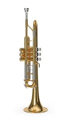 Fototapeta premium Golden Brass Trumpet Musical Instrument Isolated on White Background.