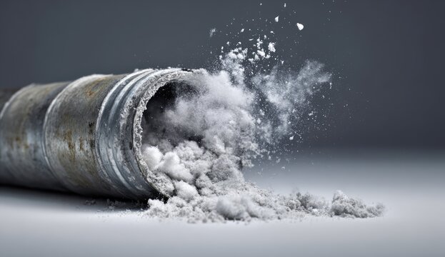 Close-up of Dust and Debris Spilling from a Metal Pipe.