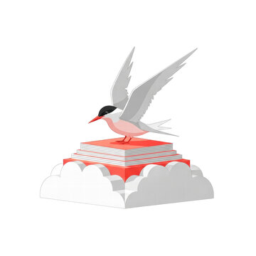 Seabird perched on layered pedestal