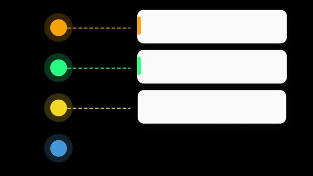 Abstract Infographic Elements with Colorful Dots and Text Boxes on Black Background.
