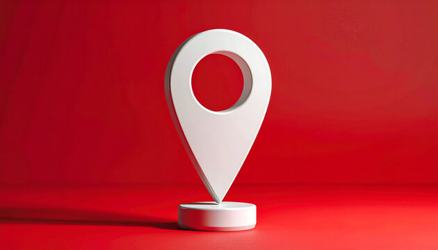 White location marker on red background symbolizing navigation and direction