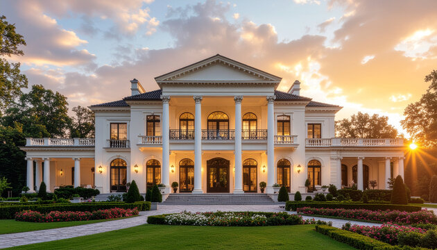 Elegant mansion at sunset