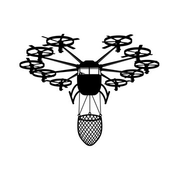 Heavy Lift Octocopter with Cargo Net Silhouette for Industrial Transport