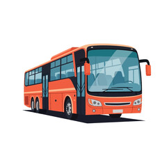 Fototapeta premium Modern orange passenger bus vector illustration isolated on white background, featuring large glass windows, side entry doors, headlights, and mirrors for urban transit transport.