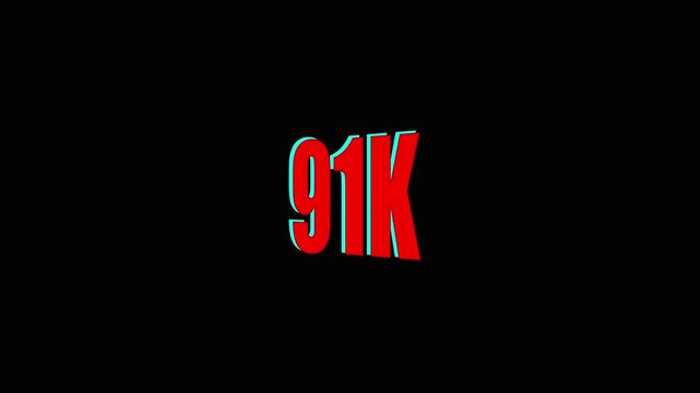 91k red and teal numbers on black background for counting statistics and data visualization.