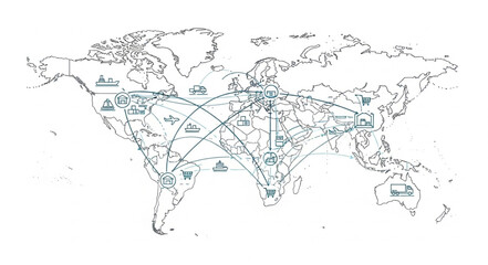 Obraz premium World Map with Global Connections and Transportation Routes.