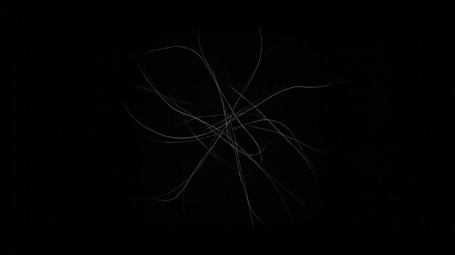 Abstract tangled white lines on a black background, dynamic graphic art