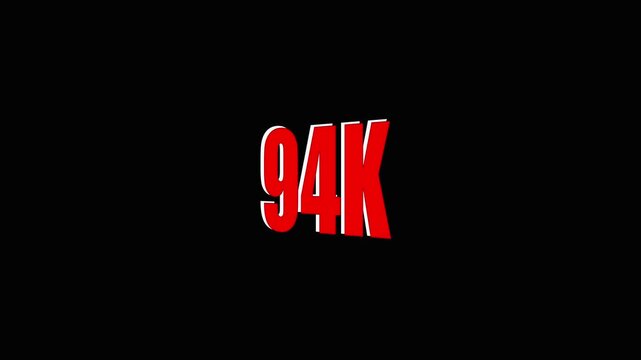 Large Red 94 K Text on Black Background for Overlays and social media large red text social media numeric display.