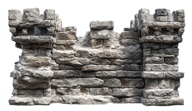Ancient Stone Castle Wall Ruins with Crenellations and Battlements.