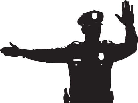 Black silhouette police officer directing traffic
