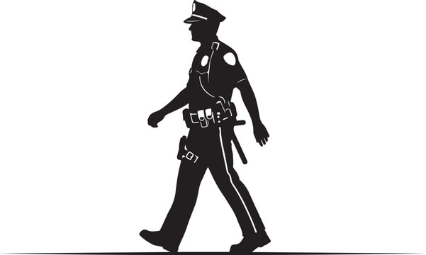 Black silhouette police officer walking