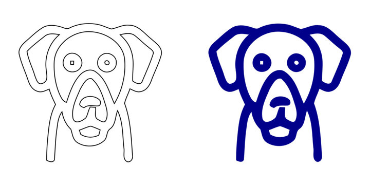 Minimalist Navy Blue Boxer or Great Dane Dog Head Vector Icon with Calm Face Expression and Outline Style for Pet Care and Veterinary Designs