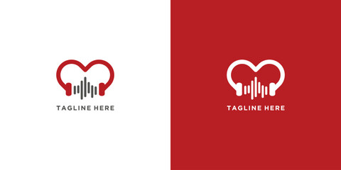 Creative heartshaped logo with audio wave and text for music lovers. © aji