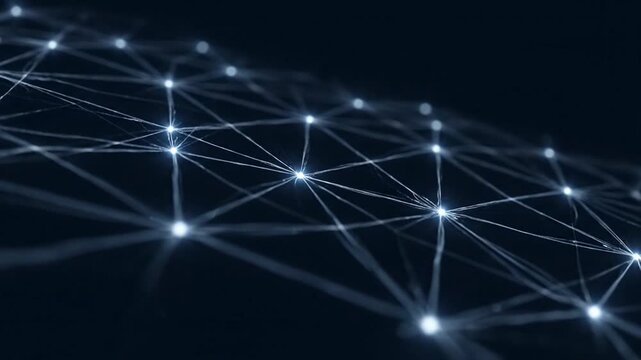 Abstract network of glowing nodes and connecting lines on dark background