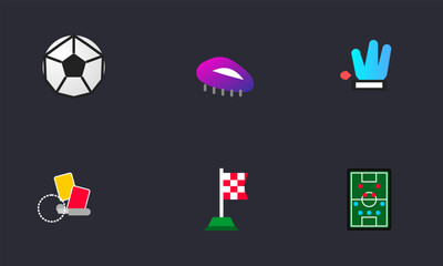 Hand-drawn collection of professional soccer icons including ball cleats gloves referee cards corner flag pitch sport authentic illustration © RohossomoyFacts