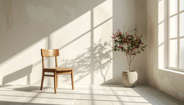 Chair in sunlight interior; minimalist