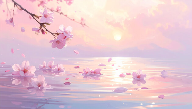 Cherry blossoms floating in water