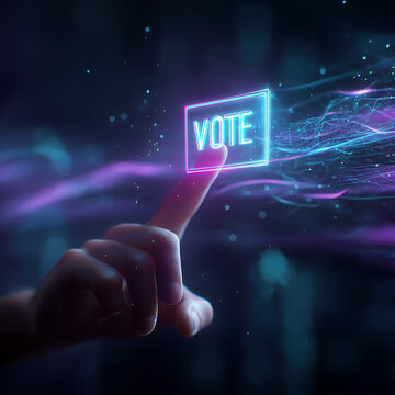 Futuristic Digital Voting with Neon Touchscreen: Enhancing Civic Engagement through Interactive Holographic Displays and User-Centric Election Technology