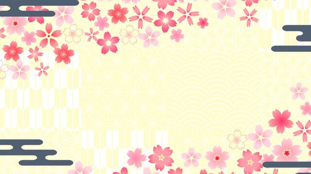 Traditional Japanese Wagara Pattern with Sakura Blossoms Background
