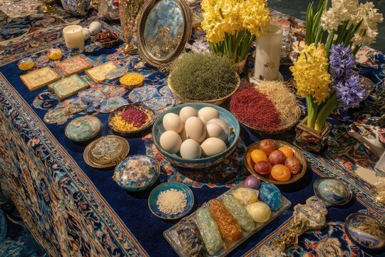 Traditional Haft-Seen Spread for Nowruz Celebration.
