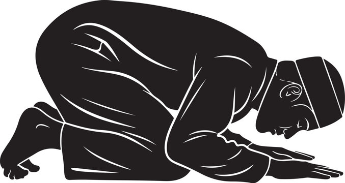 Man in prayer position silhouette person black white